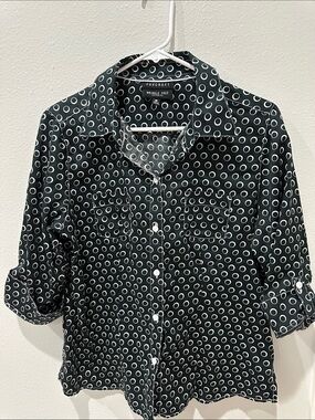 Foxcroft Black Shirt with White Polka Dot Pattern